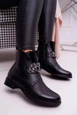 Damskie Botki Ocieplane Kryształki Czarne Somingo