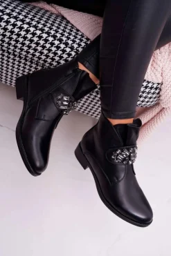 Damskie Botki Ocieplane Kryształki Czarne Somingo