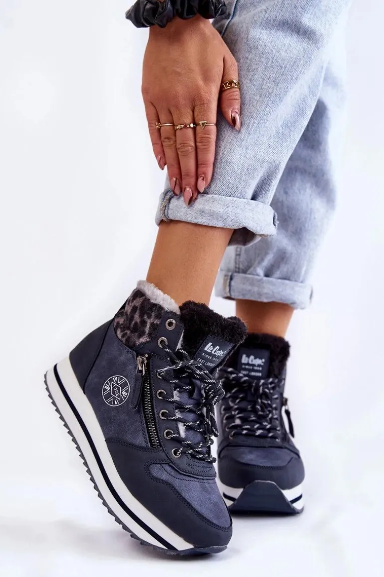 Damskie Botki Ocieplane Lee Cooper LCJ-22-31-1450 Granatowe