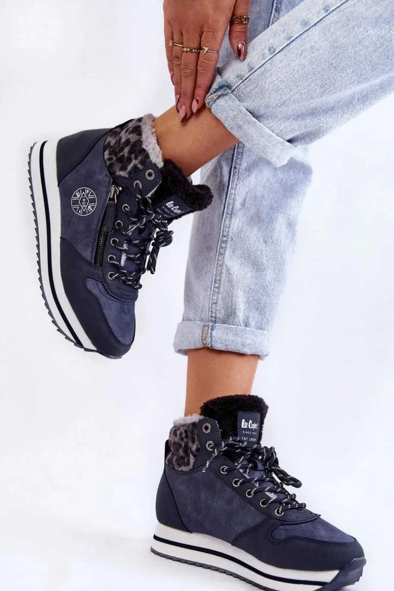 Damskie Botki Ocieplane Lee Cooper LCJ-22-31-1450 Granatowe