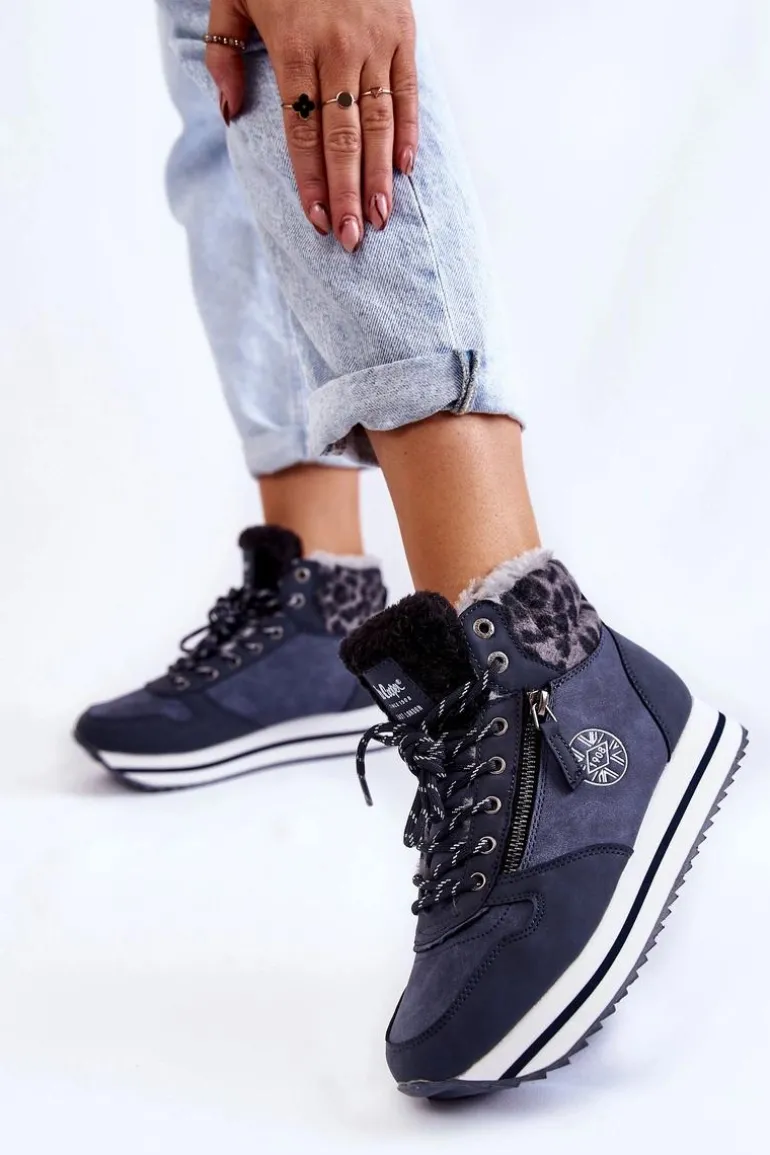 Damskie Botki Ocieplane Lee Cooper LCJ-22-31-1450 Granatowe