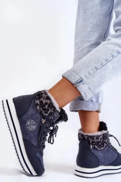 Damskie Botki Ocieplane Lee Cooper LCJ-22-31-1450 Granatowe