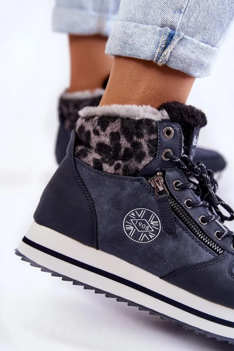Damskie Botki Ocieplane Lee Cooper LCJ-22-31-1450 Granatowe