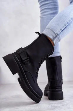 Damskie Botki Ocieplane Na Suwak Czarne Fabiola