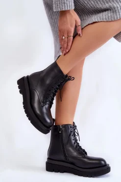 Damskie Botki Ocieplane Na Suwak Czarne Leroy