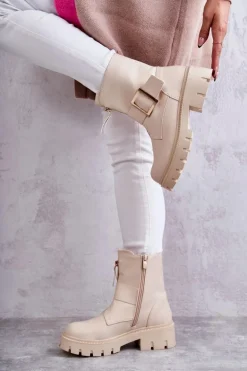 Damskie Botki Ocieplane Na Suwak Beżowe Torey