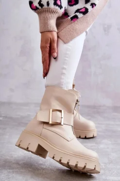 Damskie Botki Ocieplane Na Suwak Beżowe Torey