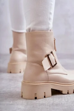 Damskie Botki Ocieplane Na Suwak Beżowe Torey