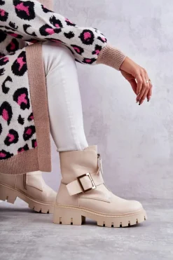 Damskie Botki Ocieplane Na Suwak Beżowe Torey