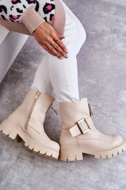 Damskie Botki Ocieplane Na Suwak Beżowe Torey