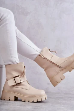 Damskie Botki Ocieplane Na Suwak Beżowe Torey