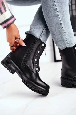 Damskie Botki Ocieplane Suwak z Przodu Czarne Hypnotized