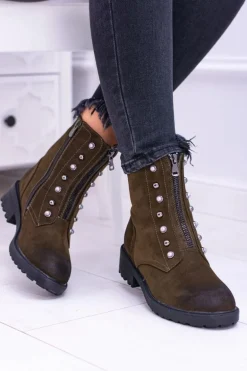 Damskie Botki Ocieplane Trapery Khaki Dowito