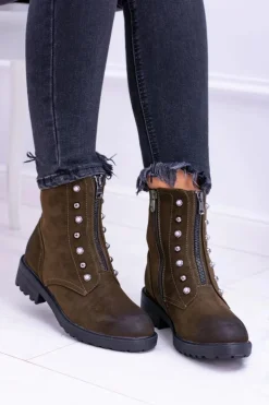 Damskie Botki Ocieplane Trapery Khaki Dowito