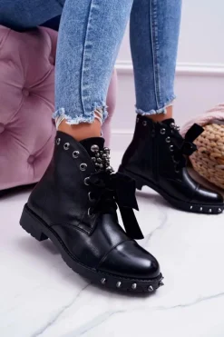 Damskie Botki Ocieplane Wstążka Ćwieki Grethan