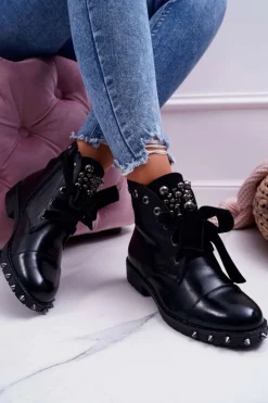 Damskie Botki Ocieplane Wstążka Ćwieki Grethan