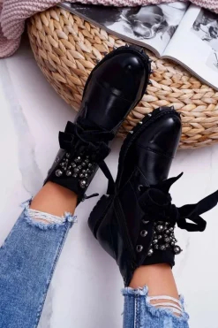 Damskie Botki Ocieplane Wstążka Ćwieki Grethan