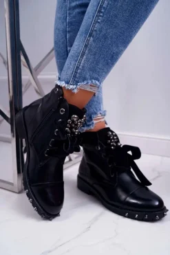 Damskie Botki Ocieplane Wstążka Ćwieki Grethan