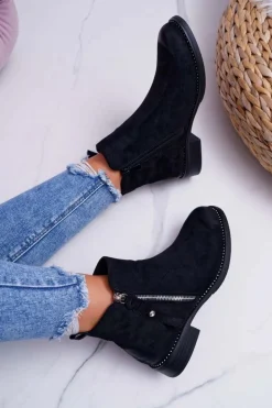 Damskie Botki Płaski Obcas Czarne Barski 98-20