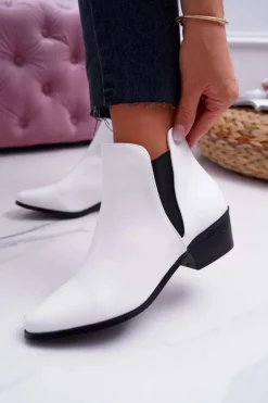Damskie Botki Płaskie Białe Murino