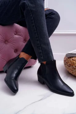 Damskie Botki Płaskie Czarne Murino