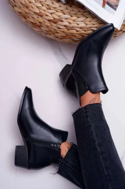 Damskie Botki Płaskie Czarne Murino