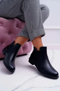 Damskie Botki Płaskie Czarne Estacanto