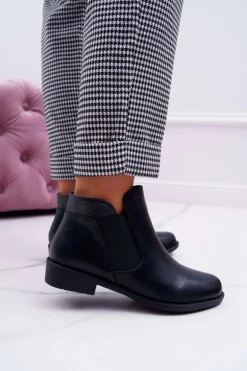 Damskie Botki Płaskie Czarne Estacanto