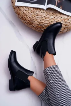 Damskie Botki Płaskie Czarne Estacanto