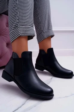 Damskie Botki Płaskie Czarne Estacanto