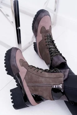 Damskie Botki Płaskie Lu Boo Ciepłe Zielone Desert