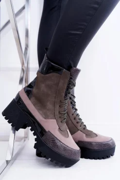 Damskie Botki Płaskie Lu Boo Ciepłe Zielone Desert