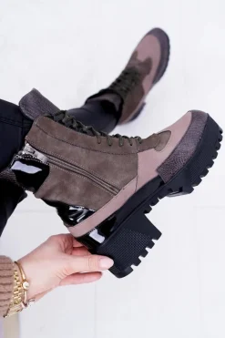 Damskie Botki Płaskie Lu Boo Ciepłe Zielone Desert