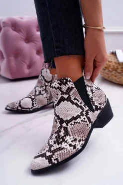 Damskie Botki Płaskie Skóra Węża Murino