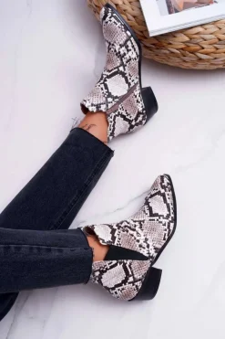 Damskie Botki Płaskie Skóra Węża Murino