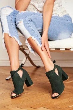 Damskie Botki Sandały Na Słupku Odkryte Palce Zielone Grays