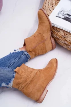 Damskie Botki Saszki Na Koturnie Camel Ellen