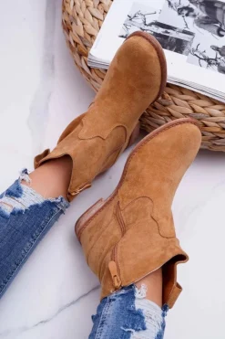 Damskie Botki Saszki Na Koturnie Camel Ellen