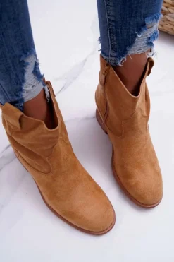 Damskie Botki Saszki Na Koturnie Camel Ellen