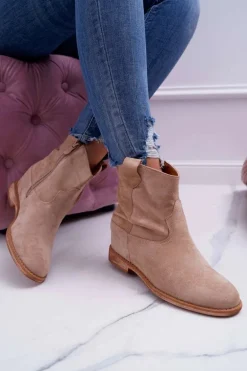 Damskie Botki Saszki Na Koturnie Beżowe Ellen