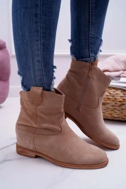 Damskie Botki Saszki Na Koturnie Beżowe Ellen