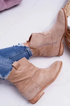 Damskie Botki Saszki Na Koturnie Beżowe Ellen