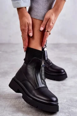 Damskie Botki Skarpetkowe Na Suwak Czarne Shelter