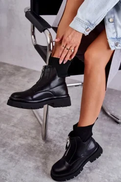 Damskie Botki Skarpetkowe Na Suwak Czarne Shelter