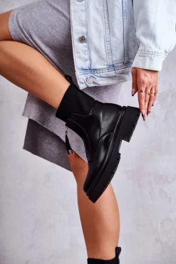 Damskie Botki Skarpetkowe Na Suwak Czarne Shelter