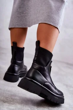 Damskie Botki Skarpetkowe Na Suwak Czarne Shelter