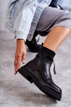 Damskie Botki Skarpetkowe Na Suwak Czarne Shelter