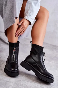 Damskie Botki Skarpetkowe Na Suwak Czarne Shelter