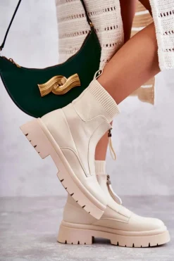 Damskie Botki Skarpetkowe Na Suwak Beżowe Shelter