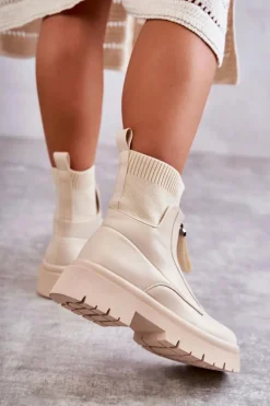 Damskie Botki Skarpetkowe Na Suwak Beżowe Shelter